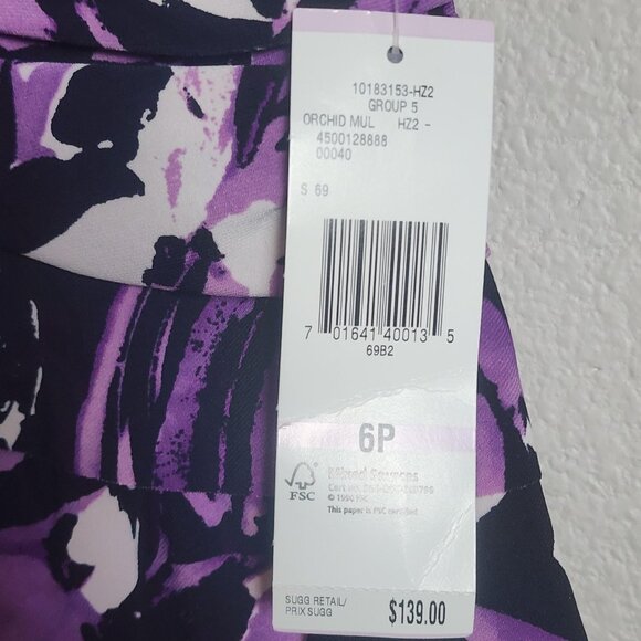 Jones New York Dress Womens 6P Purple Orchid Multi Sheath Sleeveless Ruched - Picture 4 of 14